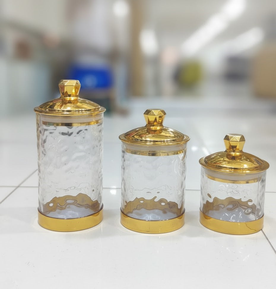 Arabian Style Gold-Lid Storage Jars - Set of 3