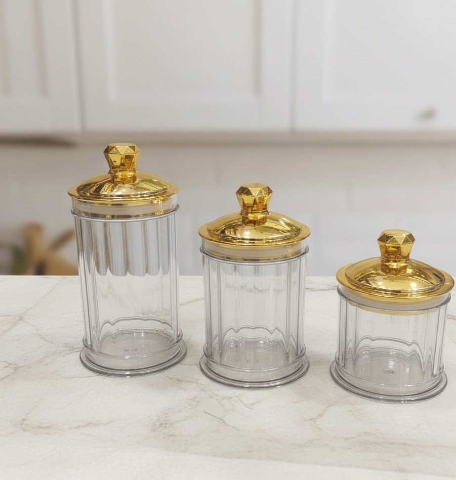 Arabian Style Gold-Lid Storage Jars - Set of 3