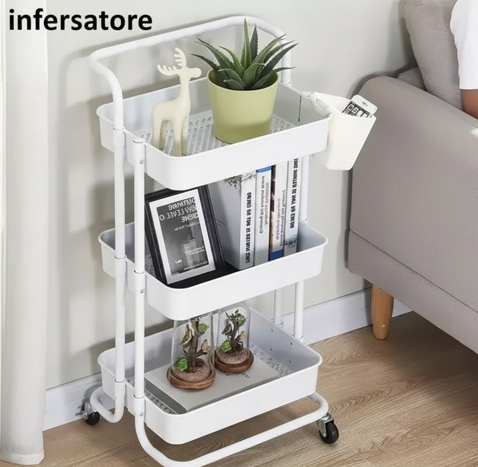 Modern 3-Tier Rolling Cart with Drawer & Desktop